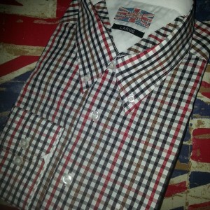 Navy blue and red check shirt