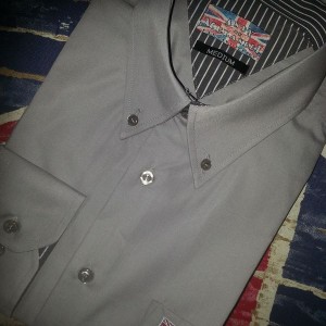 Grey shirt with grey stripe trim